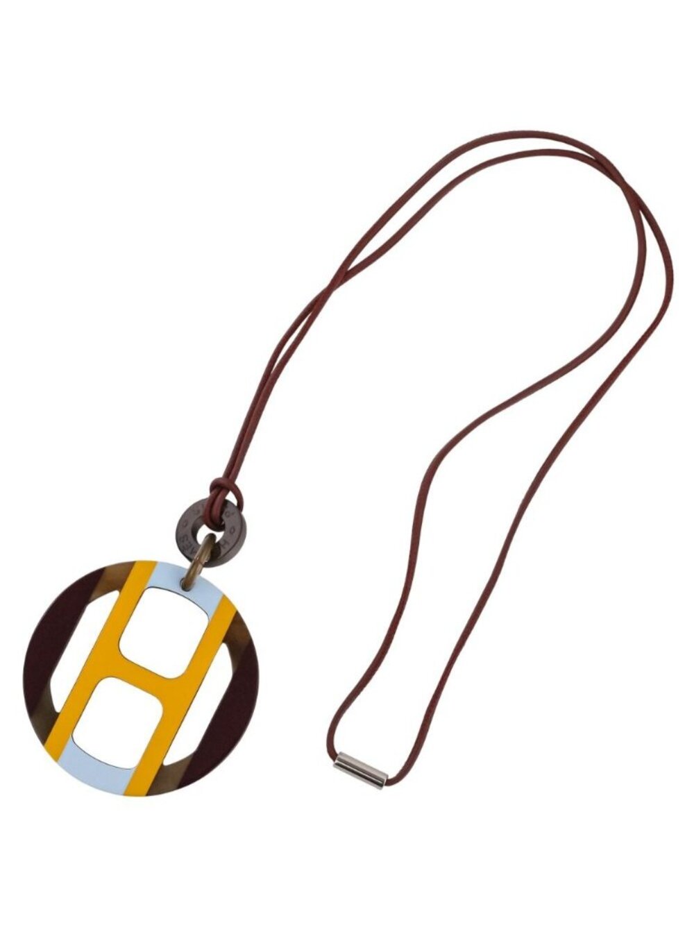 Hermes H Equipe Buffalo Horn Necklace Yellow Bordeaux